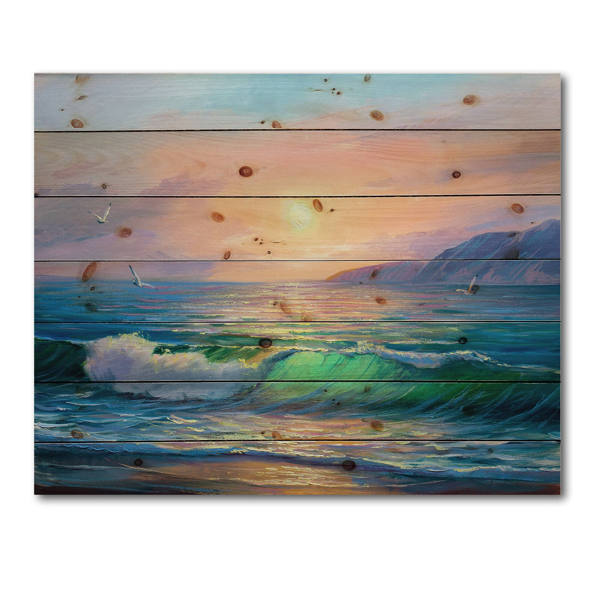 Designart - Blue Waves Breaking At The Beach V